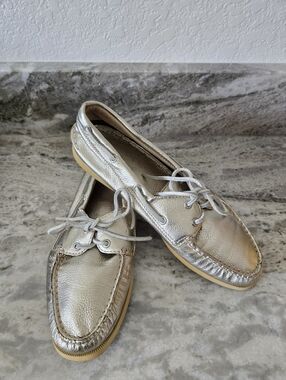 Sperry Topsider Metallic Gold Leather Boat Shoes - Women's Casual Loafers